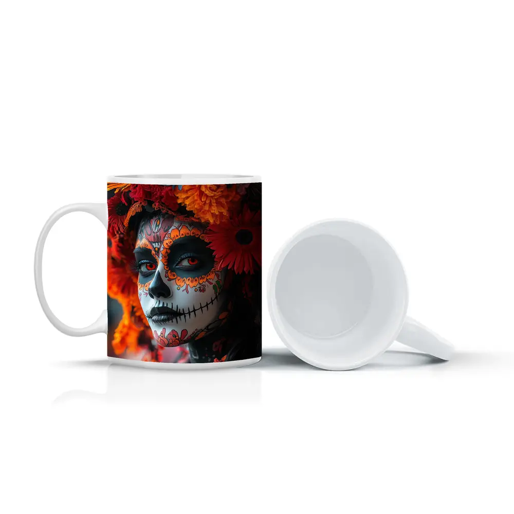 Day of the Dead Woman Orange Flower Crown – Mugs