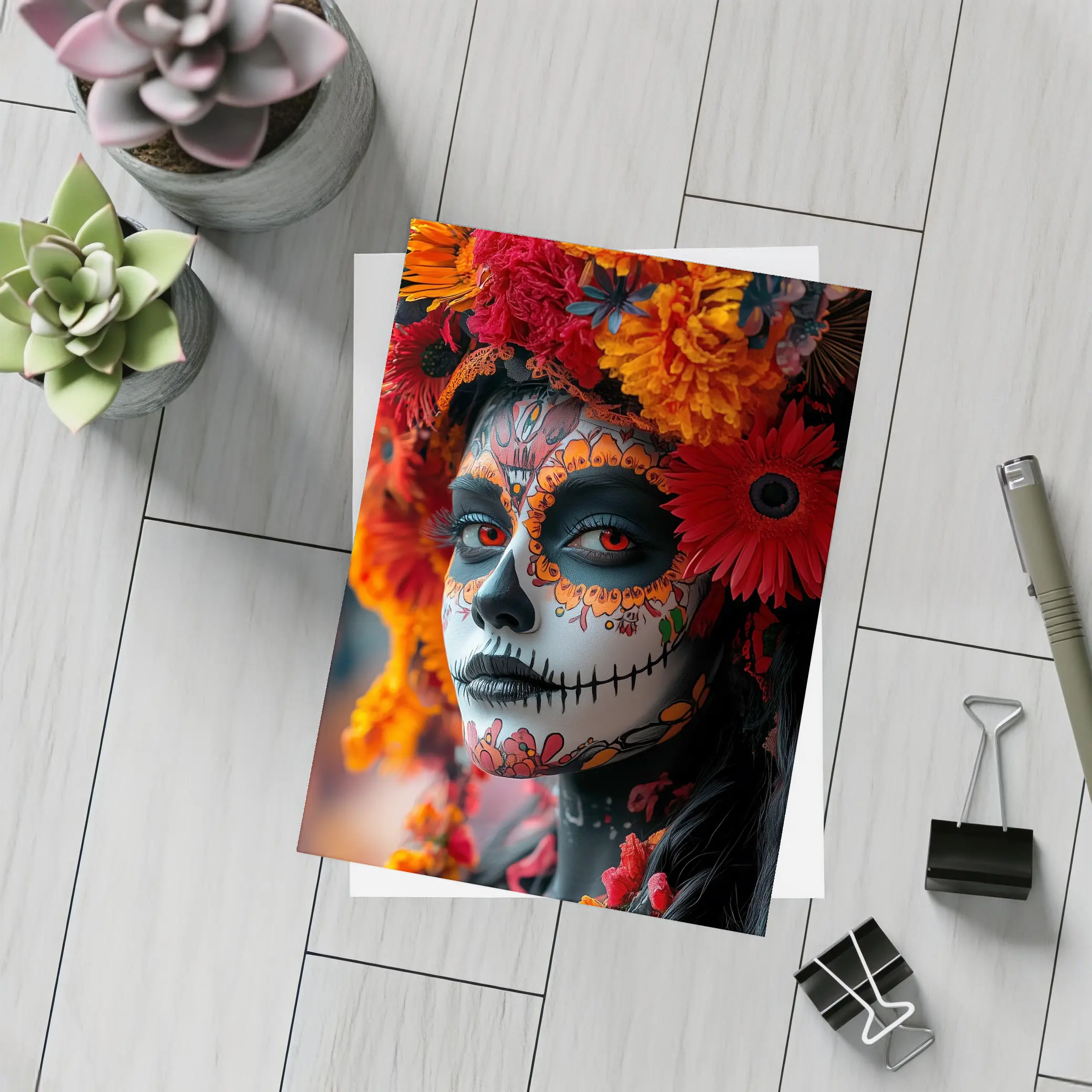 Day of the Dead Woman Orange Flower Crown – Postcards