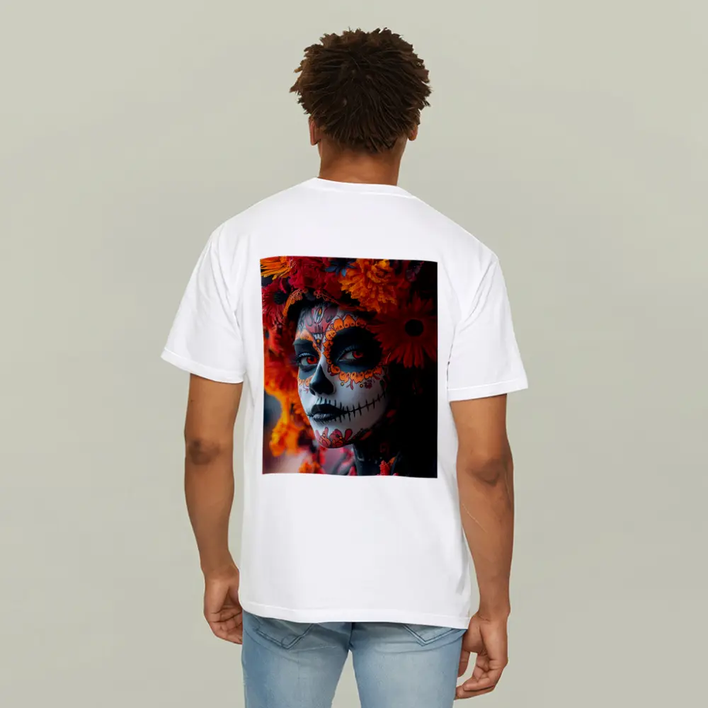 Day of the Dead Woman Orange Flower Crown – T-Shirts