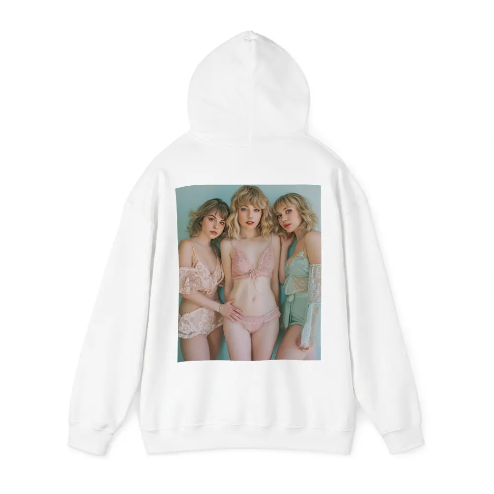 Three Women Pastel Lace Lingerie Soft Background – Hoodies