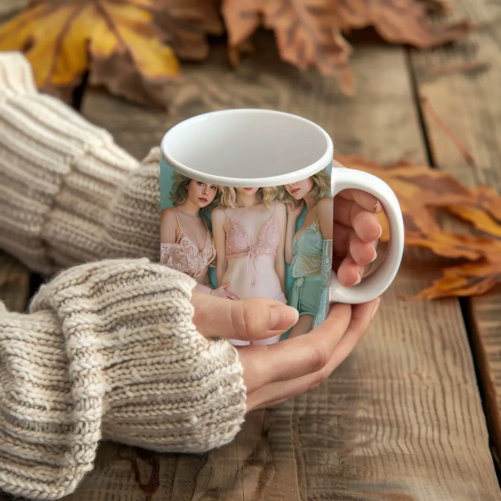 Three Women Pastel Lace Lingerie Soft Background – Mugs