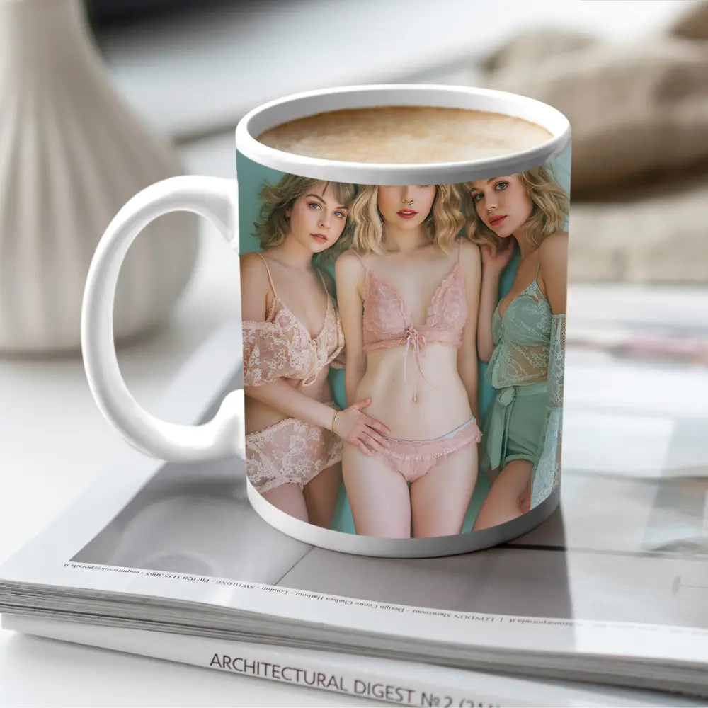 Three Women Pastel Lace Lingerie Soft Background – Mugs