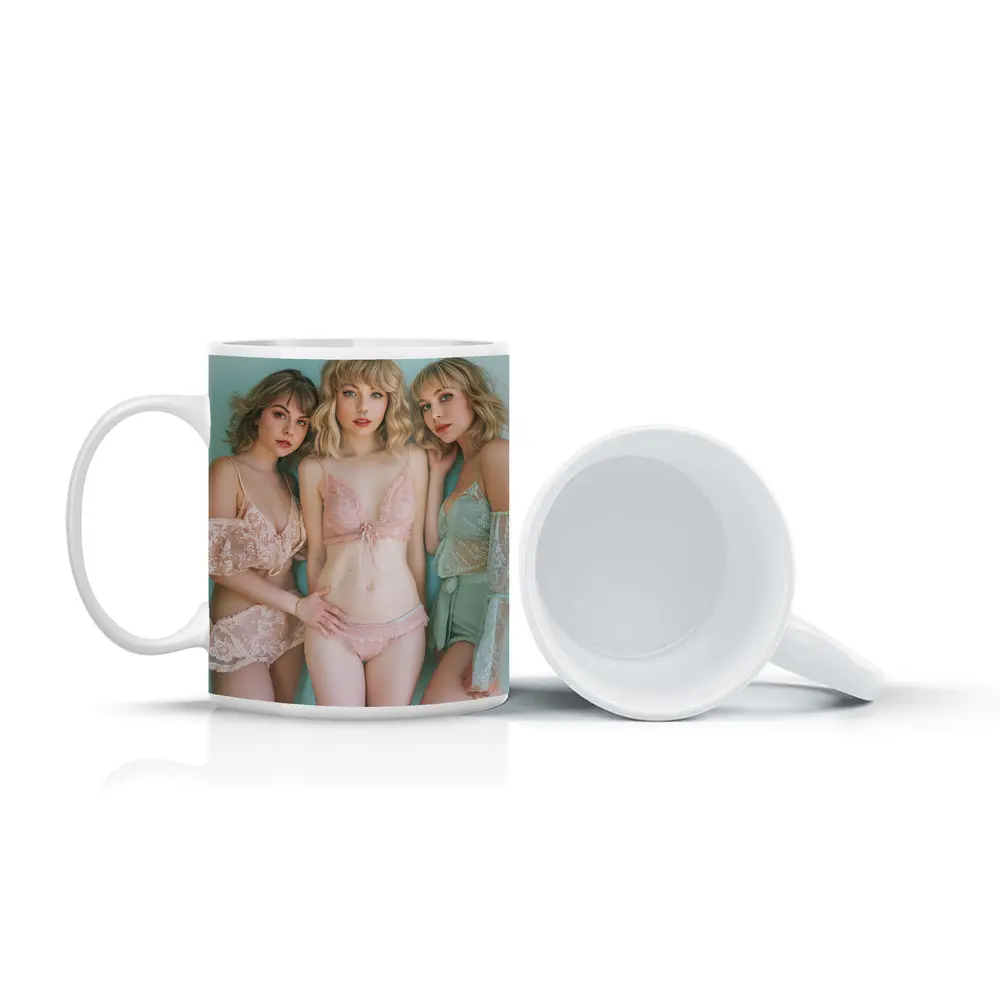 Three Women Pastel Lace Lingerie Soft Background – Mugs