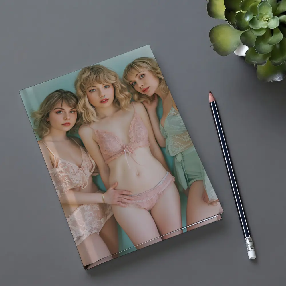 Three Women Pastel Lace Lingerie Soft Background – Notebooks