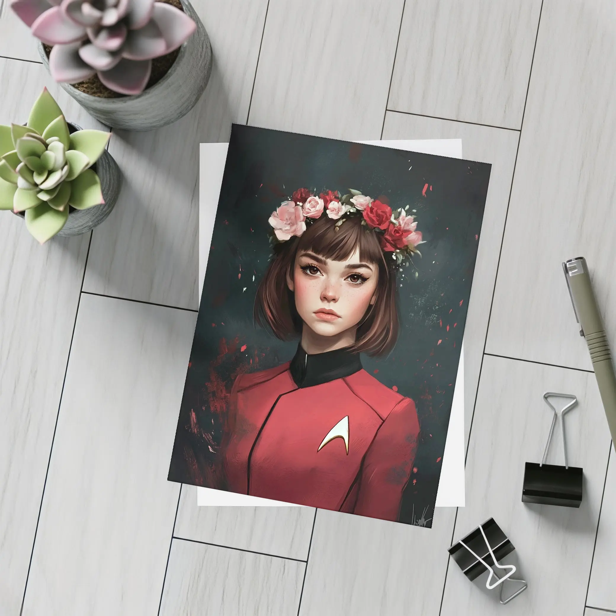 Star Trek Red Uniform Girl Floral Crown – Postcards