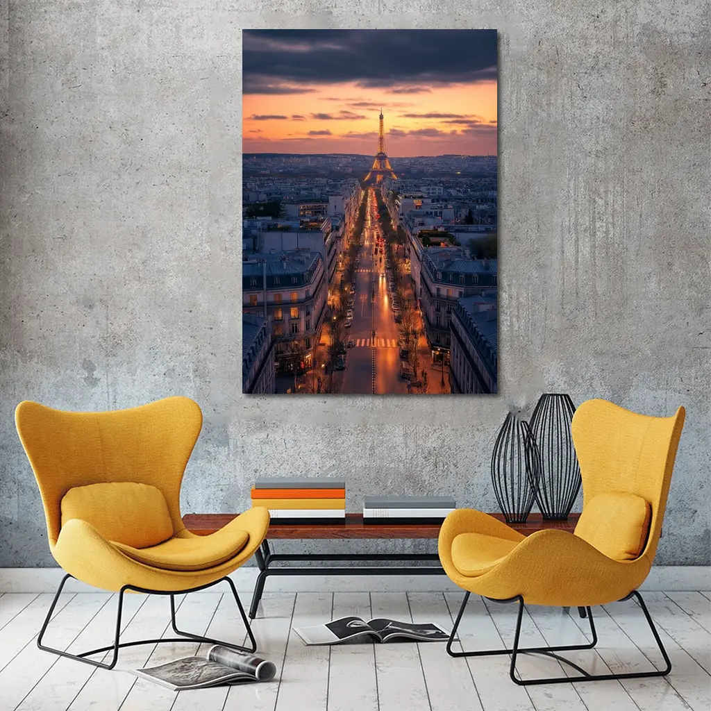 Eiffel Tower Paris Avenue At Dusk – Wall Art