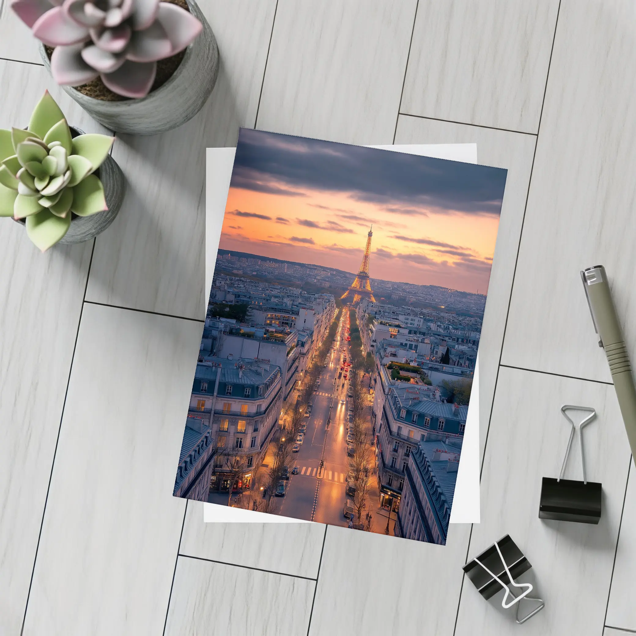 Eiffel Tower Paris Avenue At Dusk – Postcards