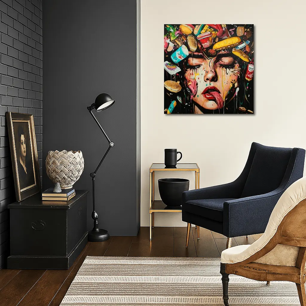 Pop Art Woman Face Fast Food Explosion – Wall Art