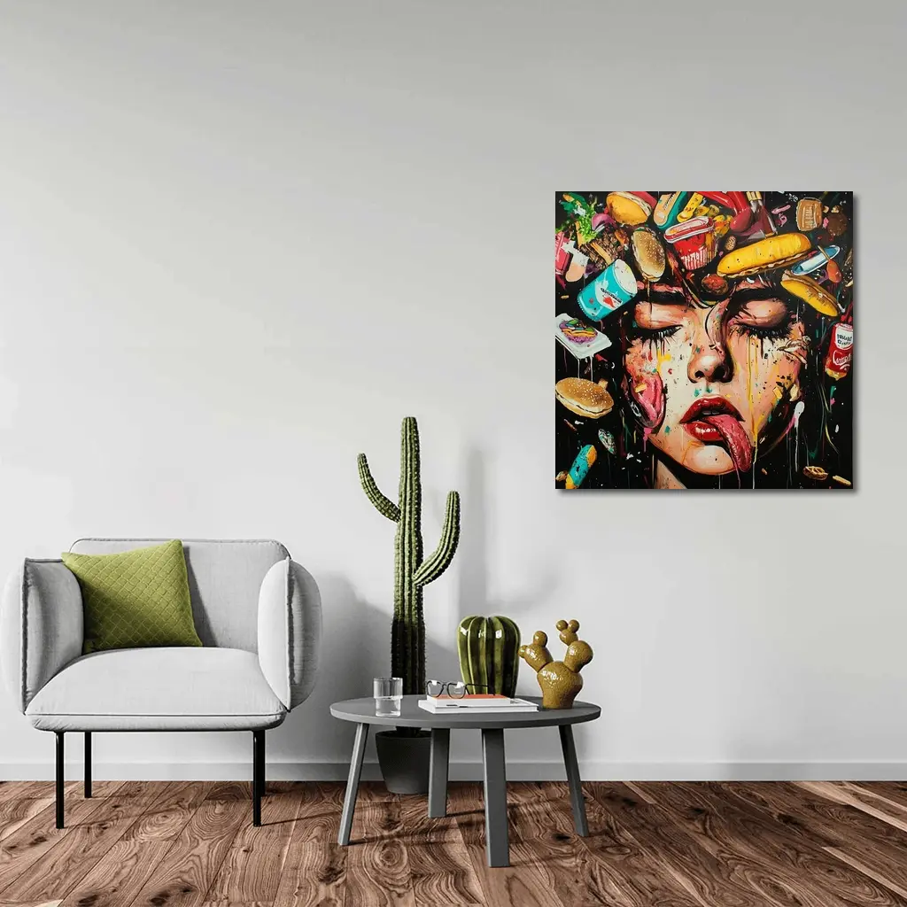 Pop Art Woman Face Fast Food Explosion – Wall Art