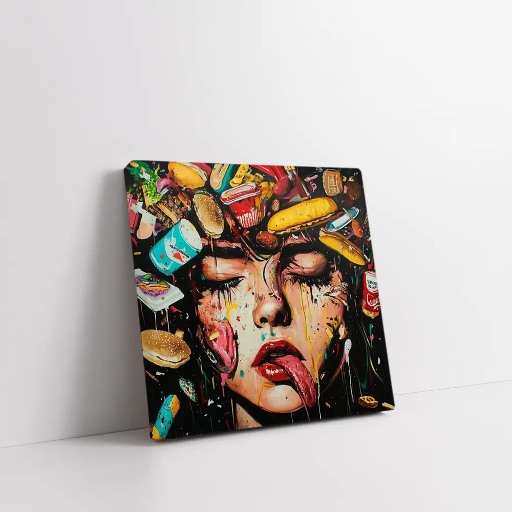 Pop Art Woman Face Fast Food Explosion – Wall Art