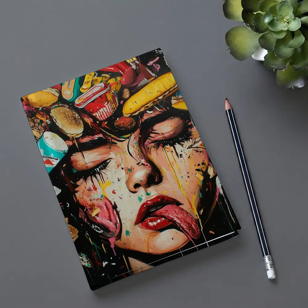 Pop Art Woman Face Fast Food Explosion – Notebooks