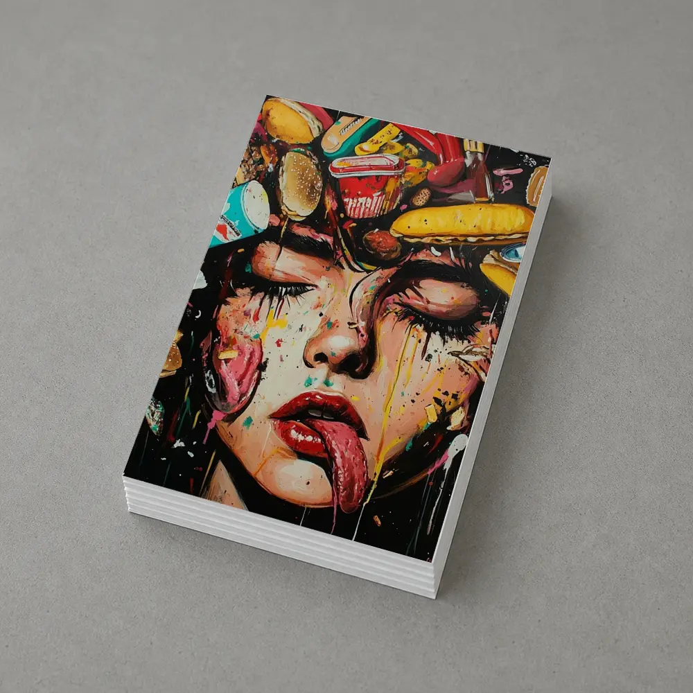 Pop Art Woman Face Fast Food Explosion – Postcards