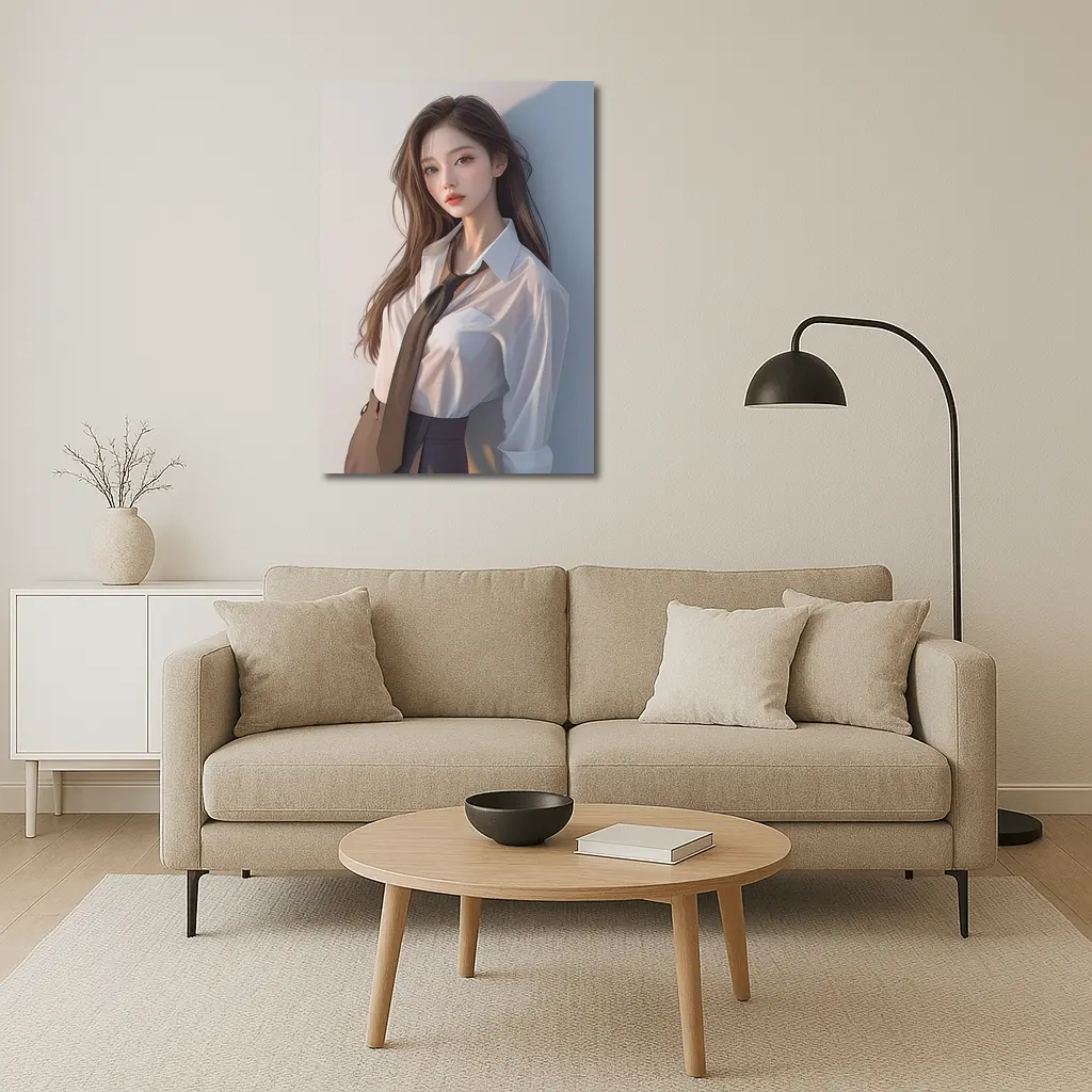 Digital Art Girl White Shirt Tie Portrait – Wall Art