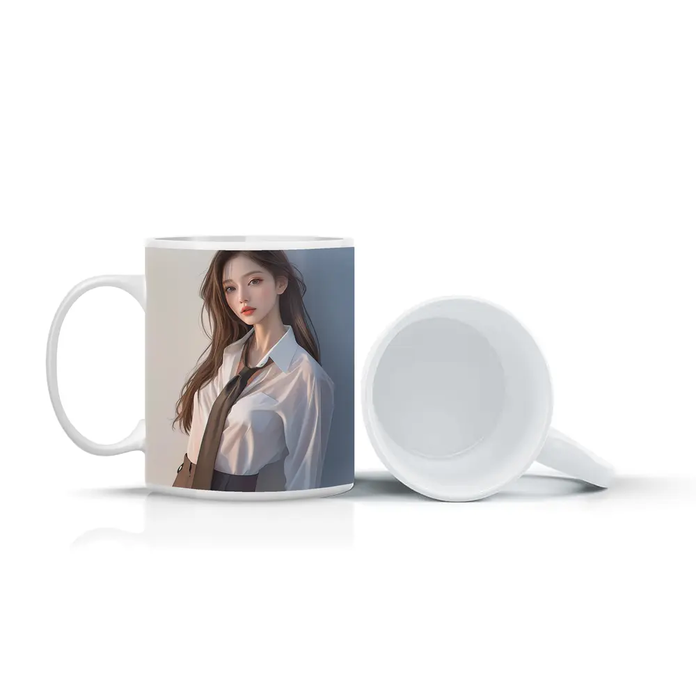 Digital Art Girl White Shirt Tie Portrait – Mugs