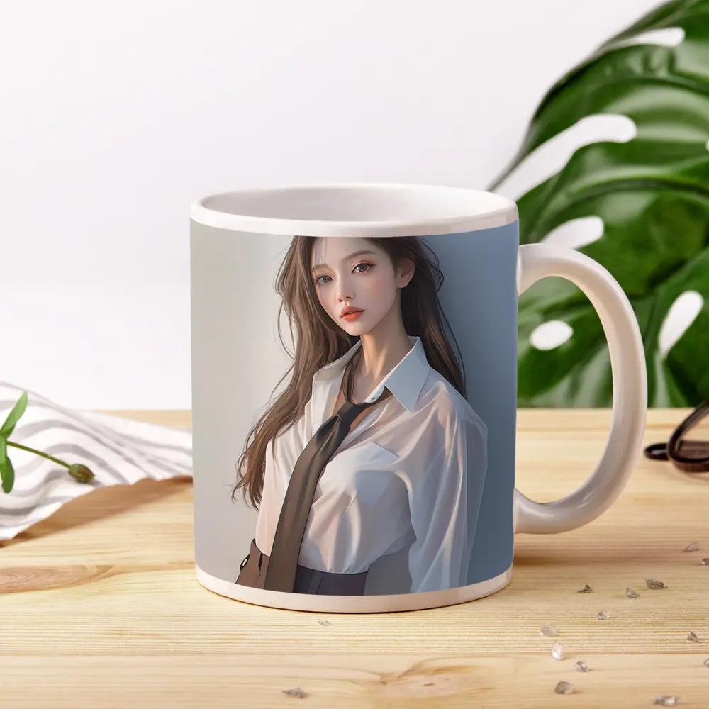 Digital Art Girl White Shirt Tie Portrait – Mugs