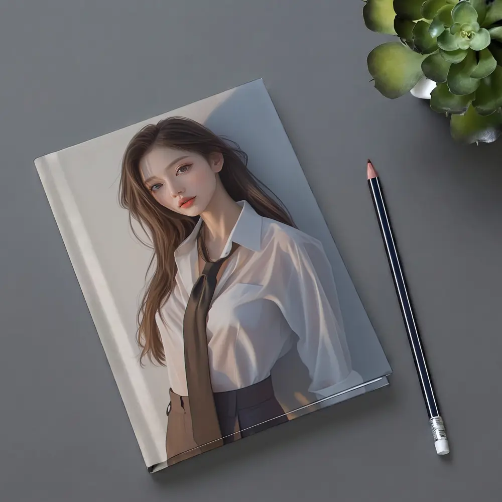 Digital Art Girl White Shirt Tie Portrait – Notebooks