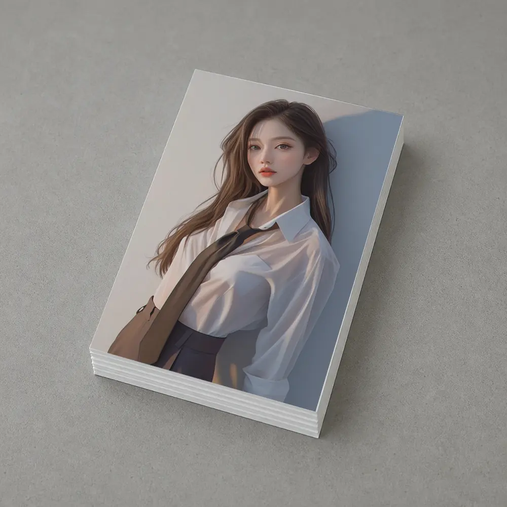 Digital Art Girl White Shirt Tie Portrait – Postcards