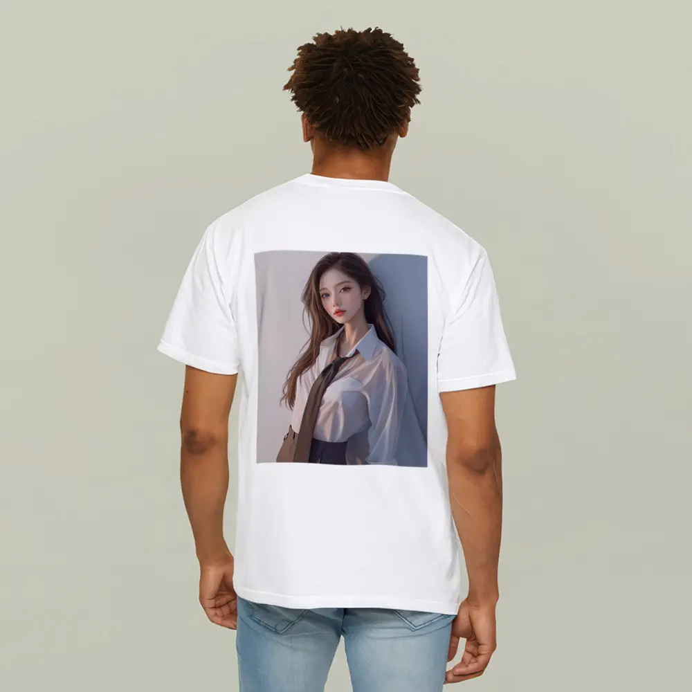 Digital Art Girl White Shirt Tie Portrait – T-Shirts