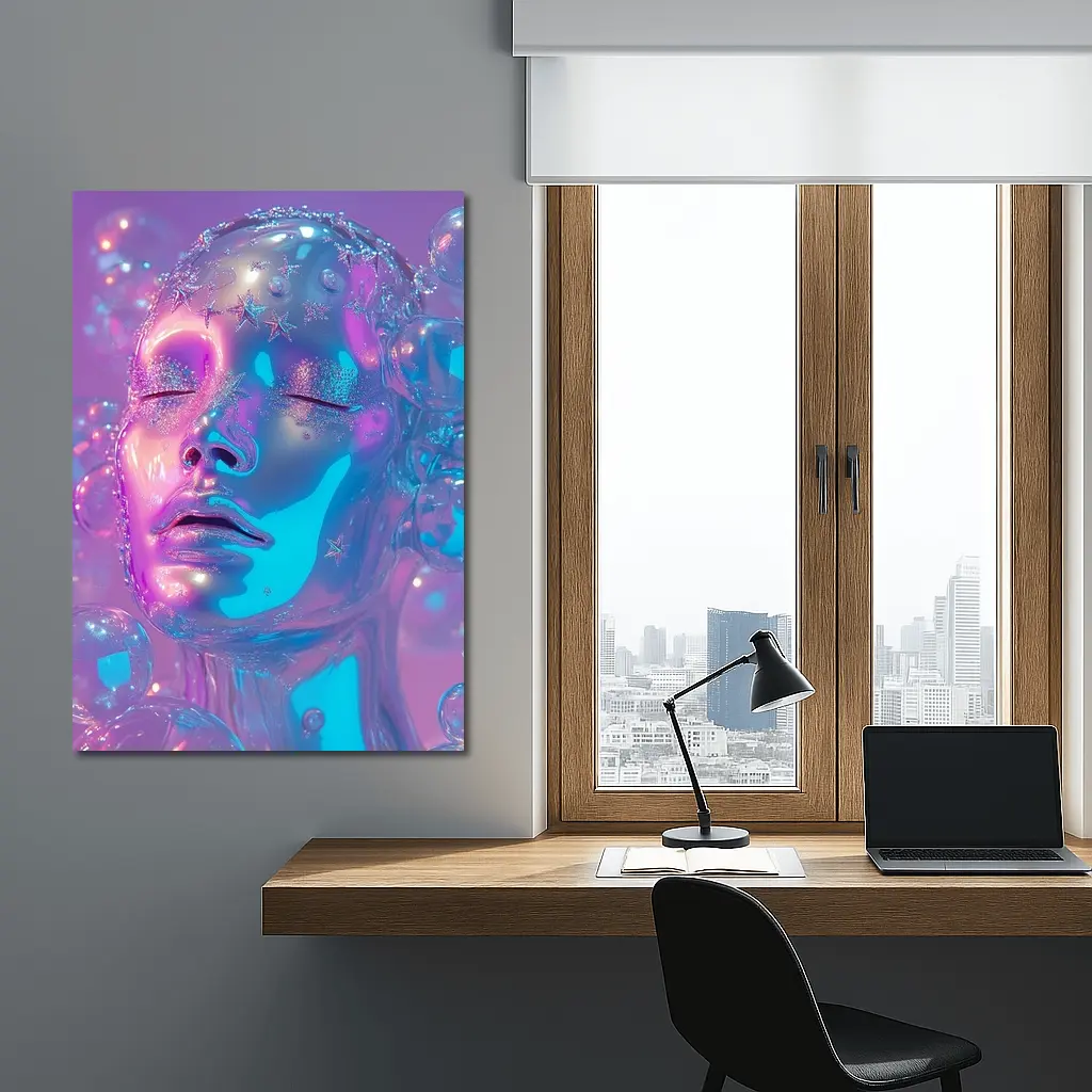 Iridescent Glass Face Y2K Surreal Art – Wall Art