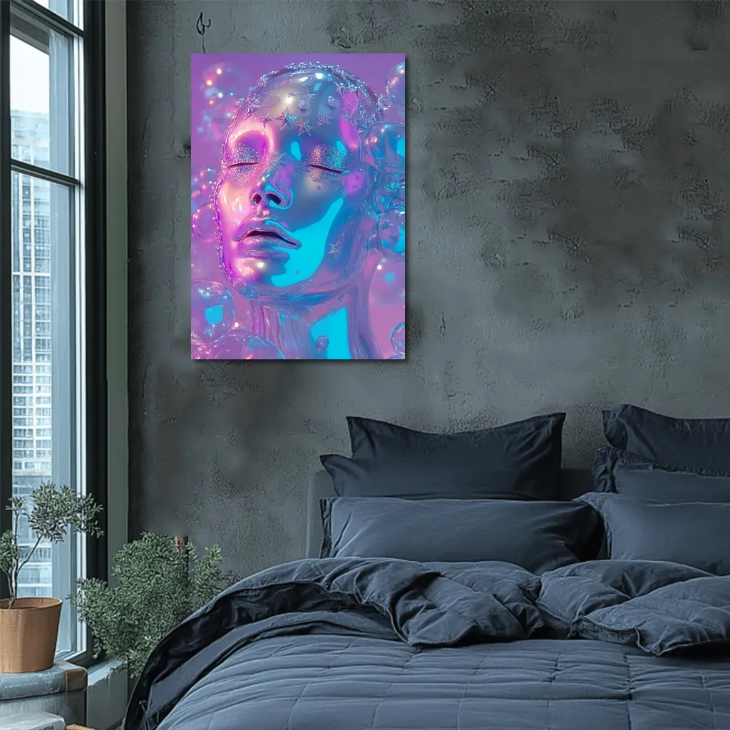 Iridescent Glass Face Y2K Surreal Art – Wall Art