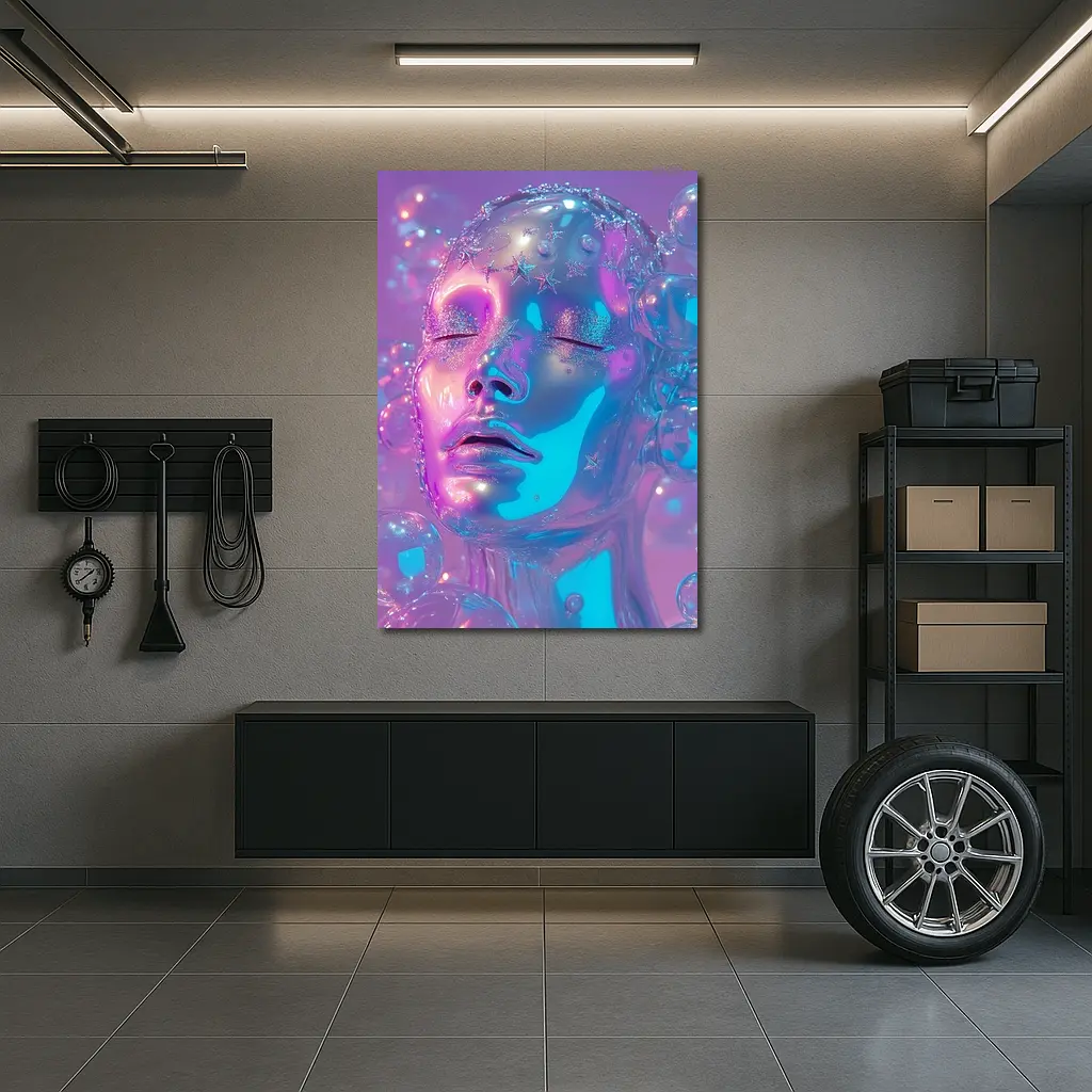 Iridescent Glass Face Y2K Surreal Art – Wall Art