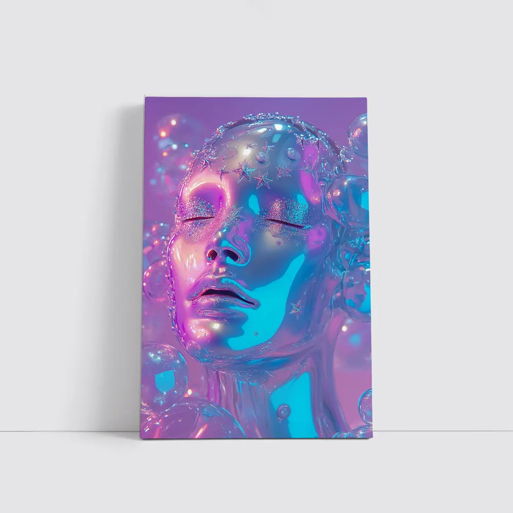 Iridescent Glass Face Y2K Surreal Art – Wall Art
