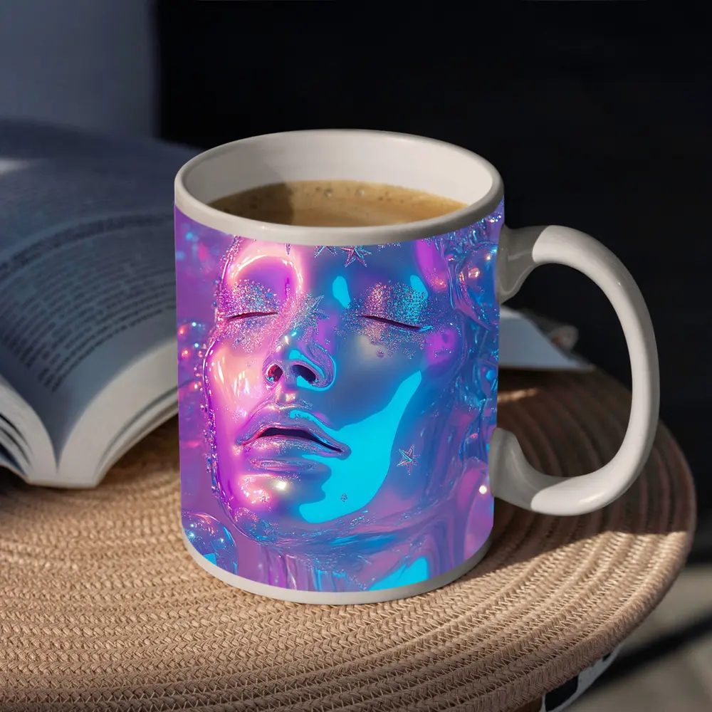 Iridescent Glass Face Y2K Surreal Art – Mugs