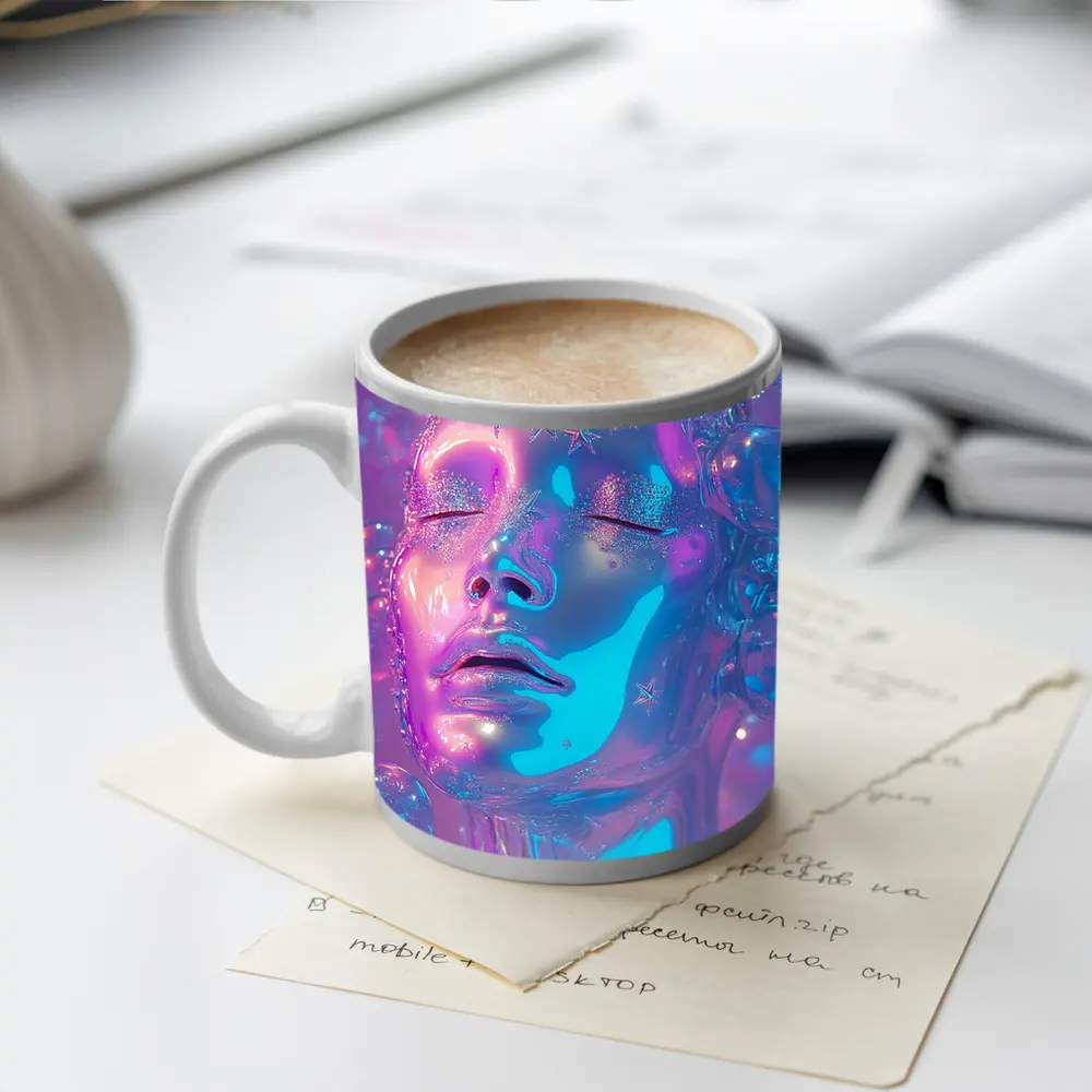 Iridescent Glass Face Y2K Surreal Art – Mugs