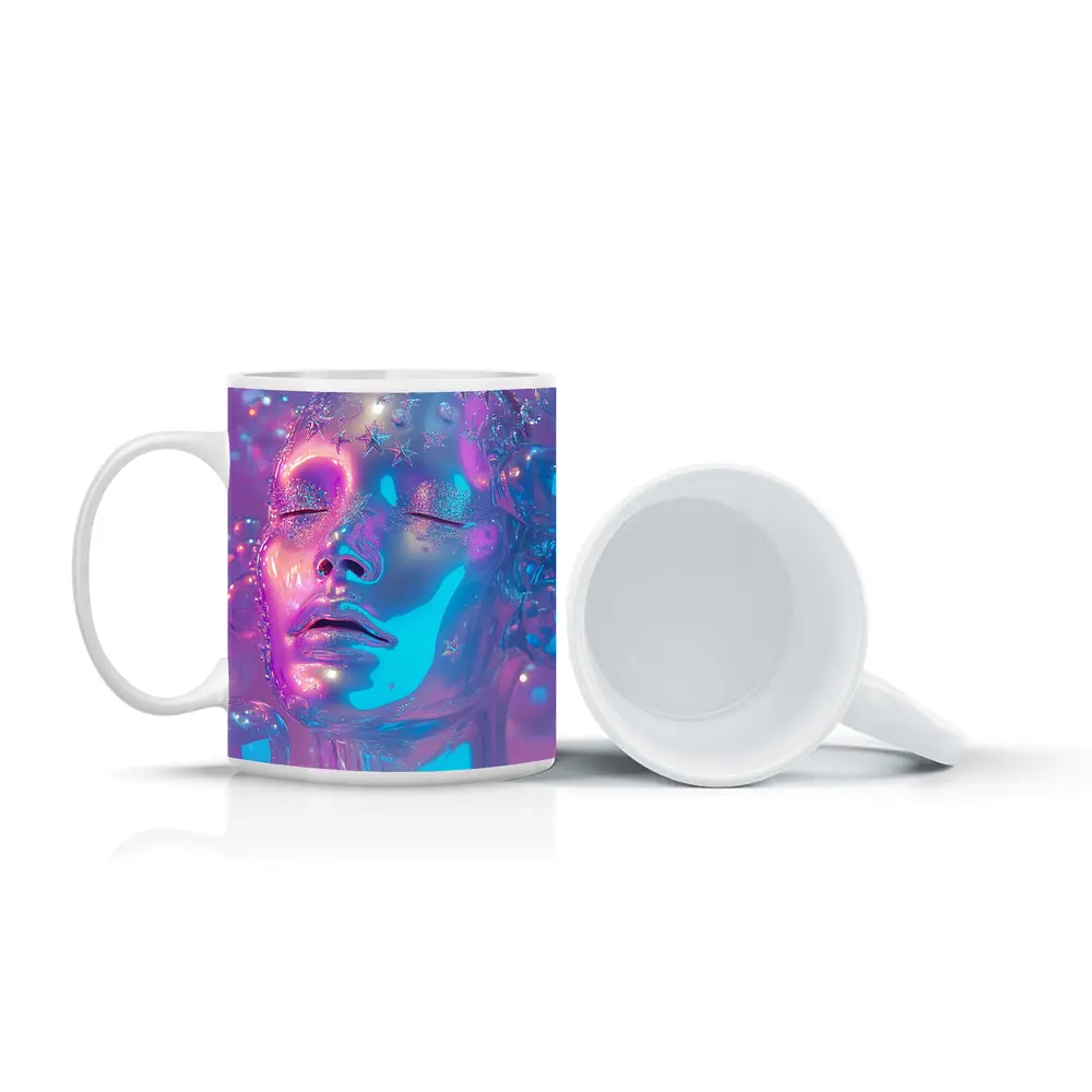 Iridescent Glass Face Y2K Surreal Art – Mugs