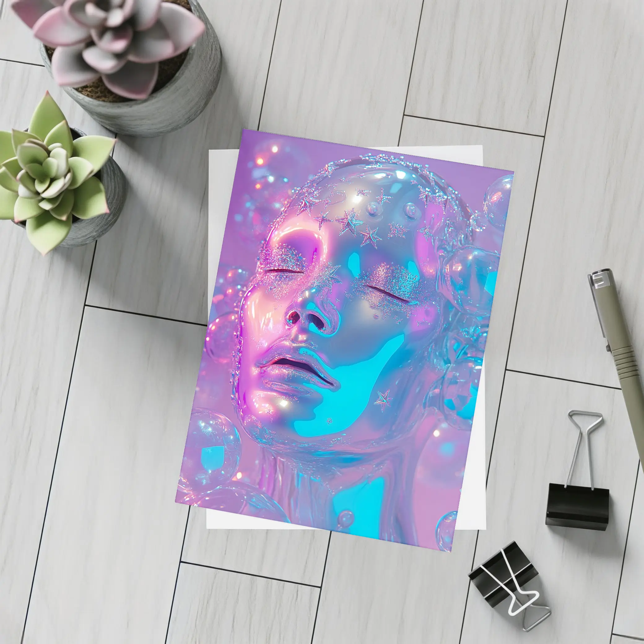 Iridescent Glass Face Y2K Surreal Art – Postcards
