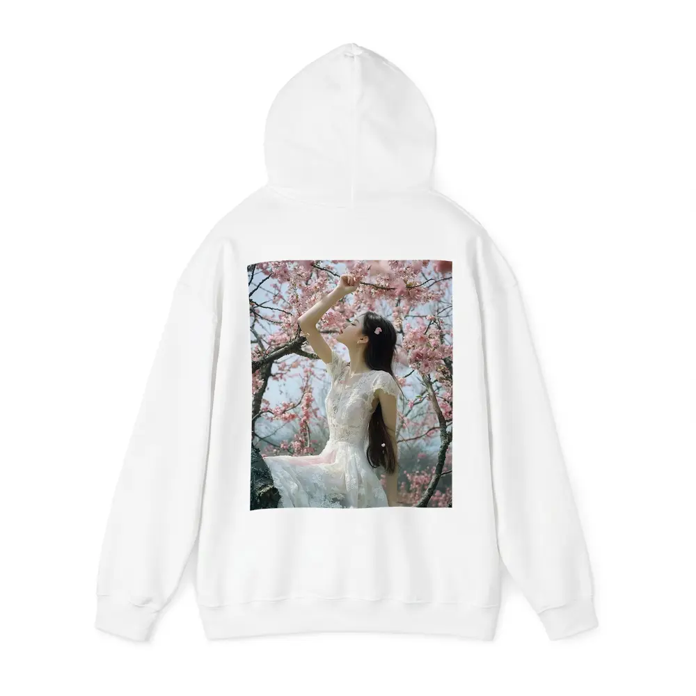 Woman in White Lace Dress Cherry Blossoms – Hoodies