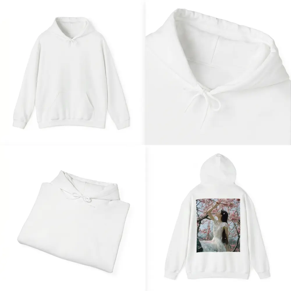 Woman in White Lace Dress Cherry Blossoms – Hoodies