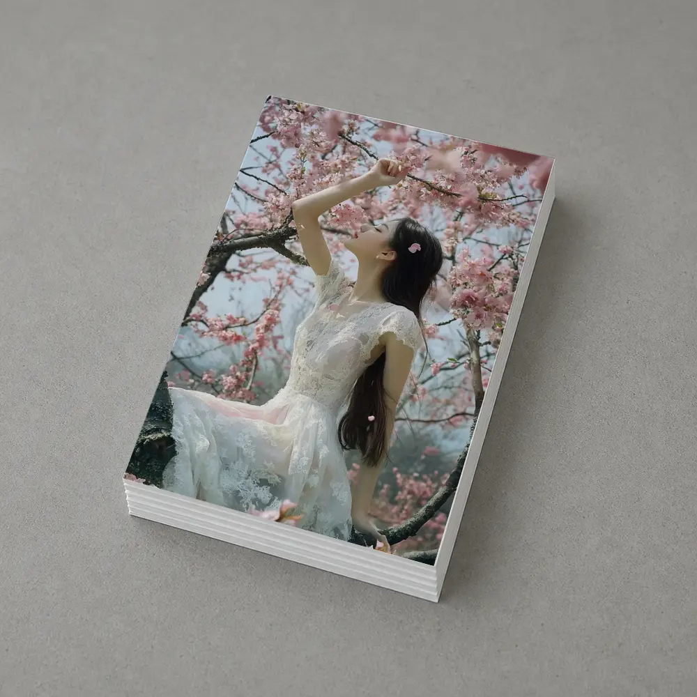 Woman in White Lace Dress Cherry Blossoms – Postcards