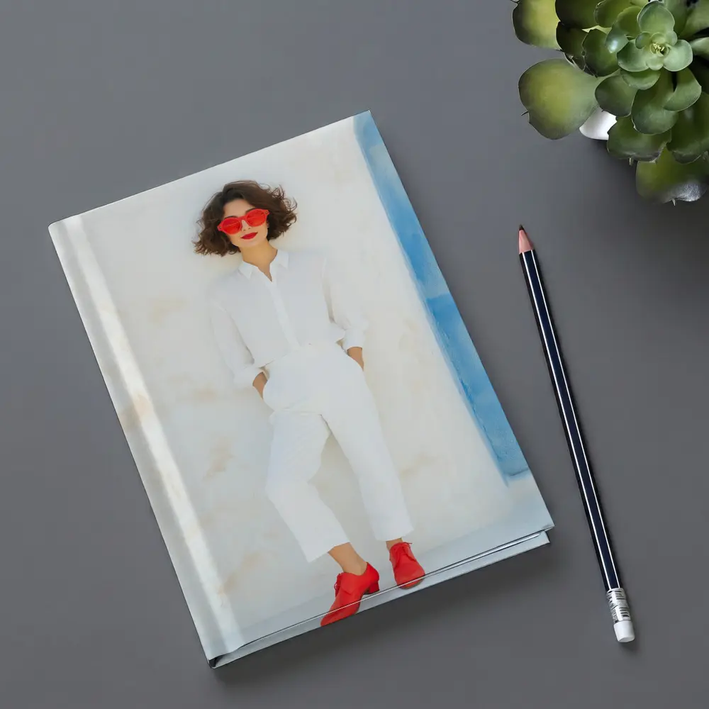 Woman White Outfit Red Shoes Sunglasses – Notebooks