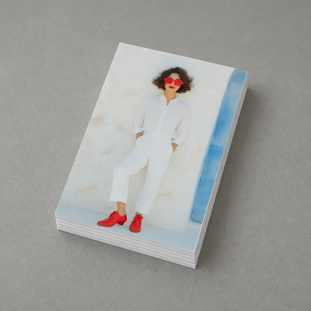 Woman White Outfit Red Shoes Sunglasses – Postcards