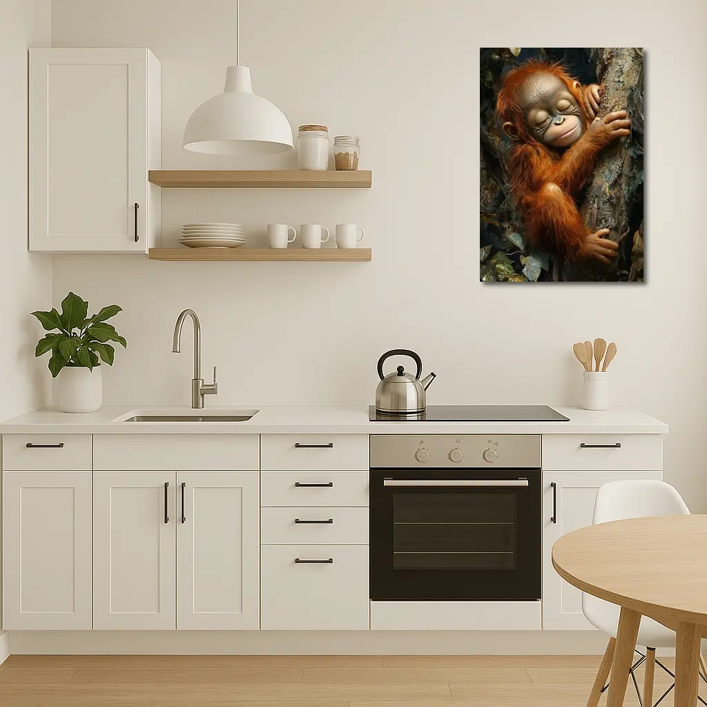 Baby Orangutan Sleeping On Jungle Tree – Wall Art