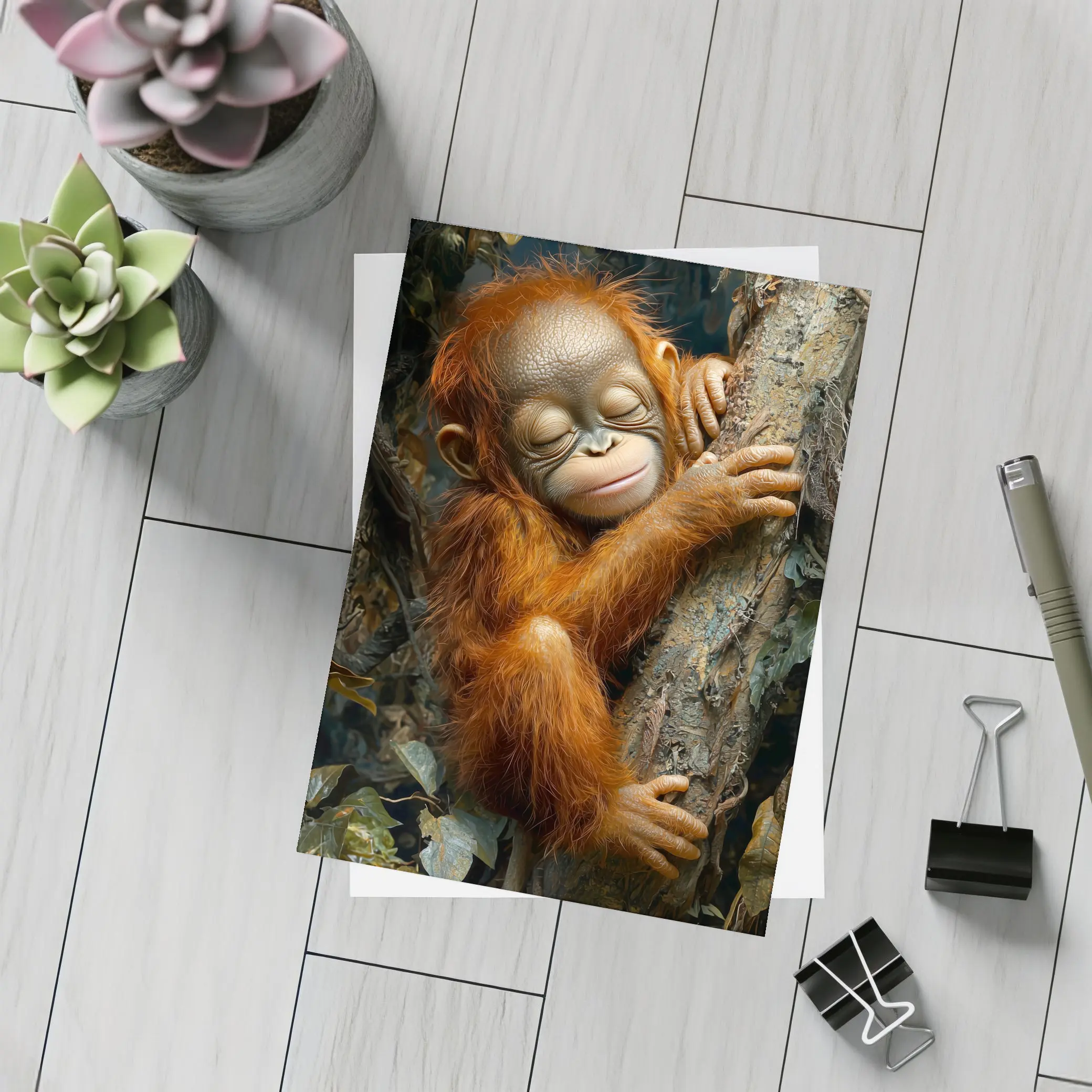 Baby Orangutan Sleeping On Jungle Tree – Postcards