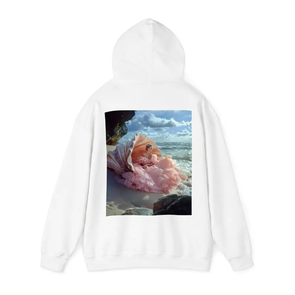 Woman Pink Gown Giant Shell Beach – Hoodies