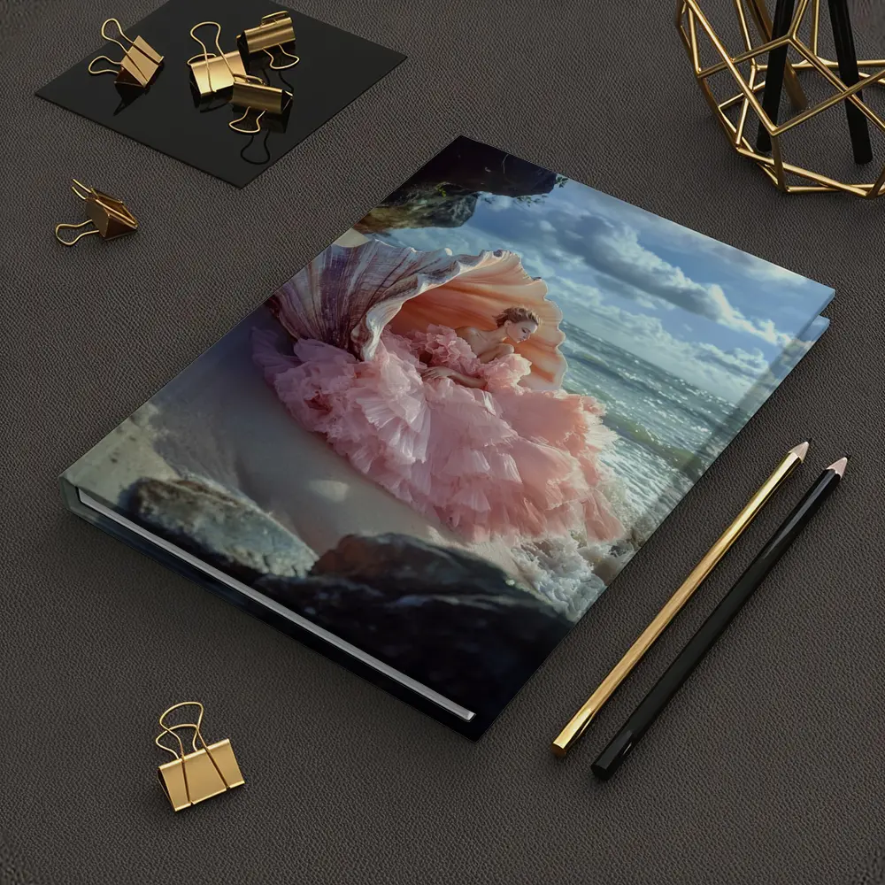 Woman Pink Gown Giant Shell Beach – Notebooks