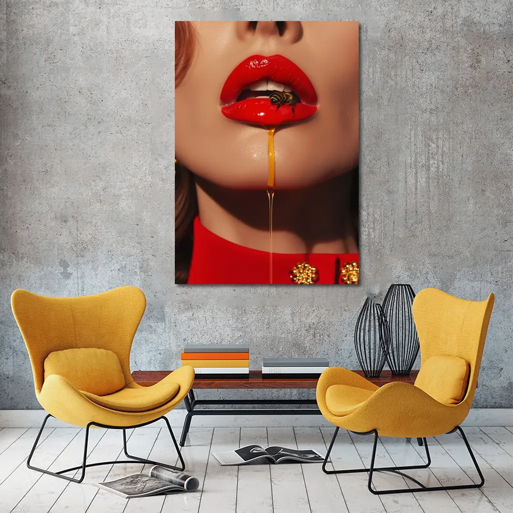 Red Lips Honey Drip Bee Fashion – Wall Art