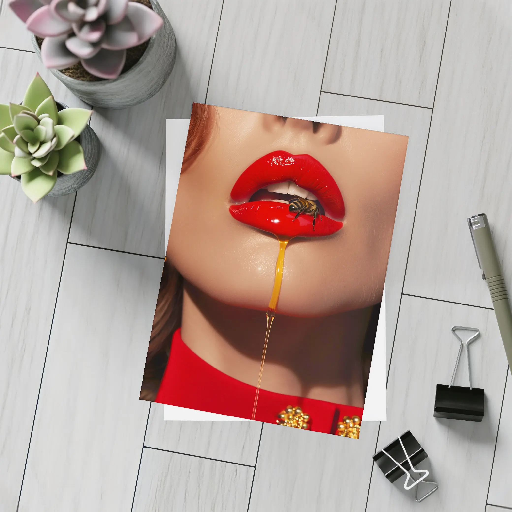 Red Lips Honey Drip Bee Fashion – Postcards