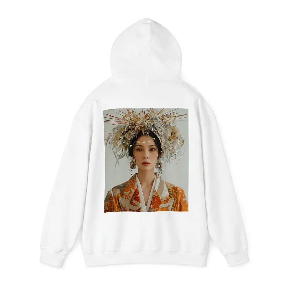 Japanese Woman Orange Kimono Ornate Headdress – Hoodies