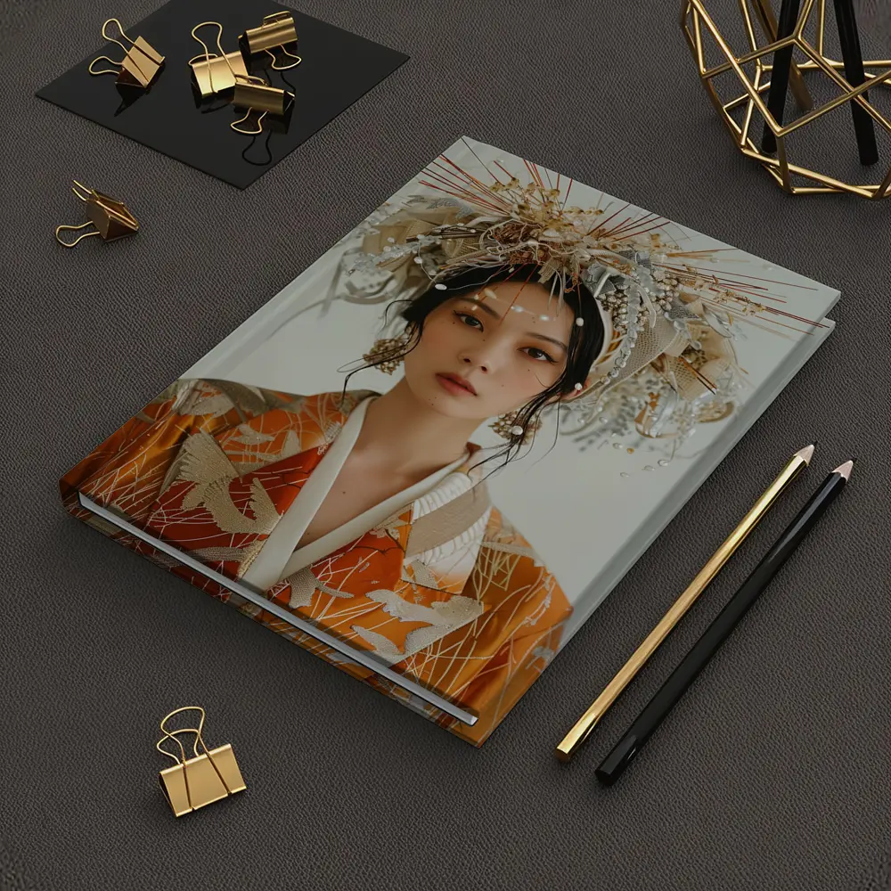 Japanese Woman Orange Kimono Ornate Headdress – Notebooks