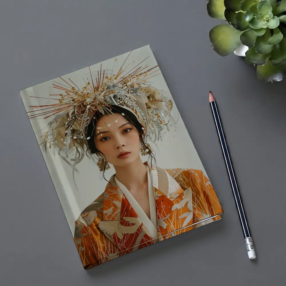 Japanese Woman Orange Kimono Ornate Headdress – Notebooks