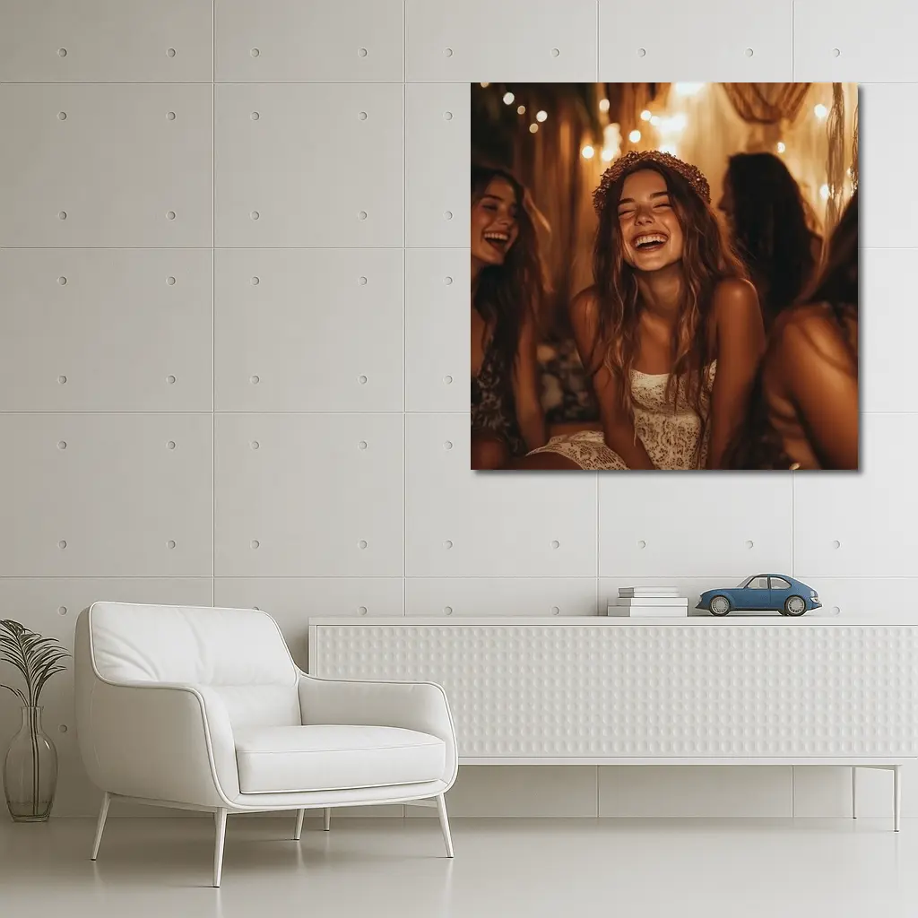 Laughing Women Friends Boho String Lights – Wall Art