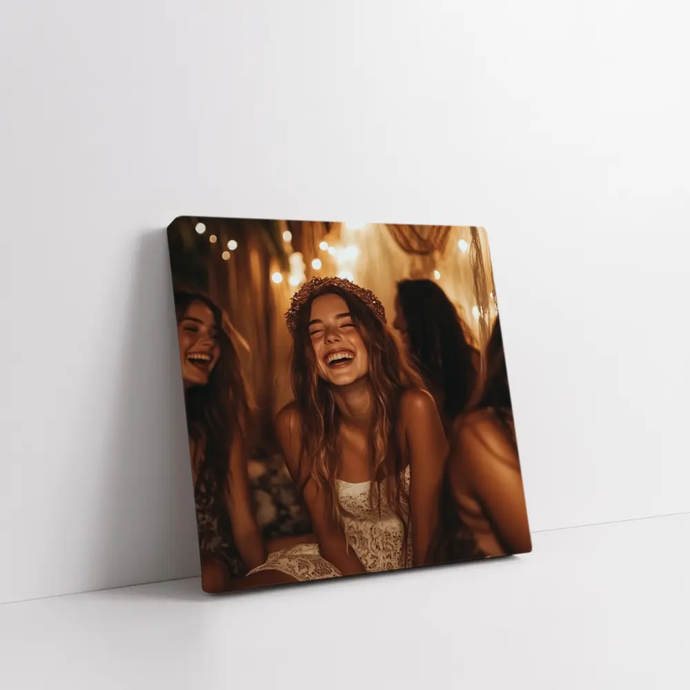 Laughing Women Friends Boho String Lights – Wall Art