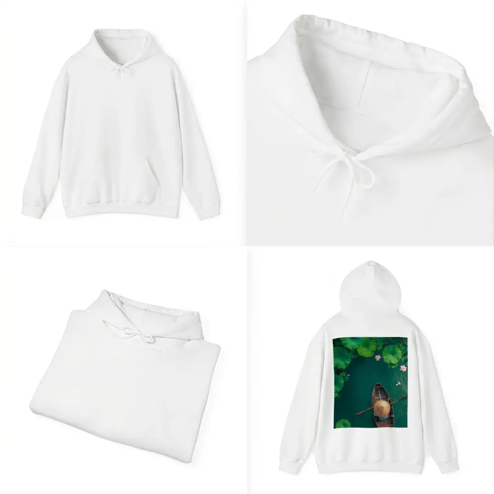 Wooden Boat Lotus Pond Green Water – Hoodies