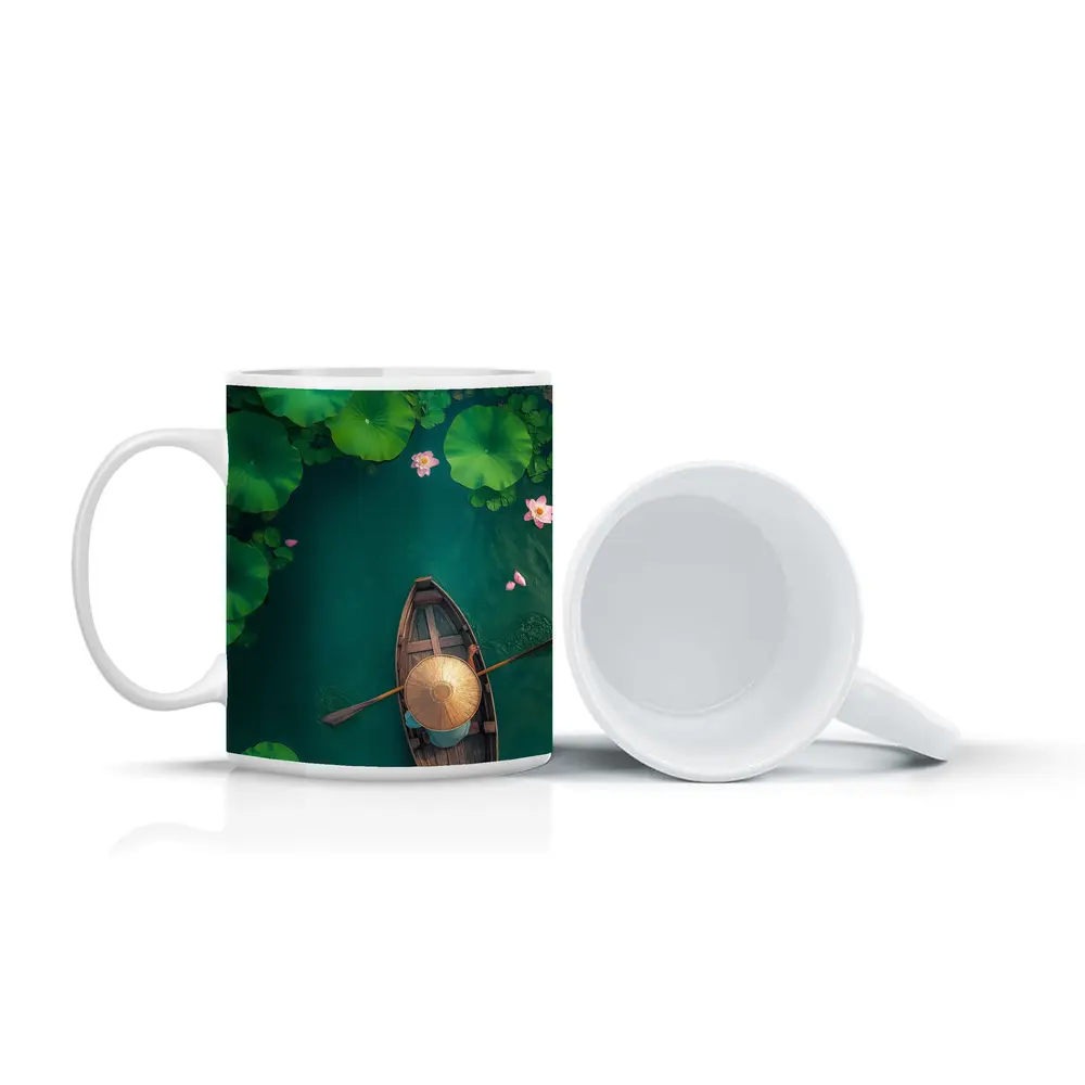 Wooden Boat Lotus Pond Green Water – Mugs