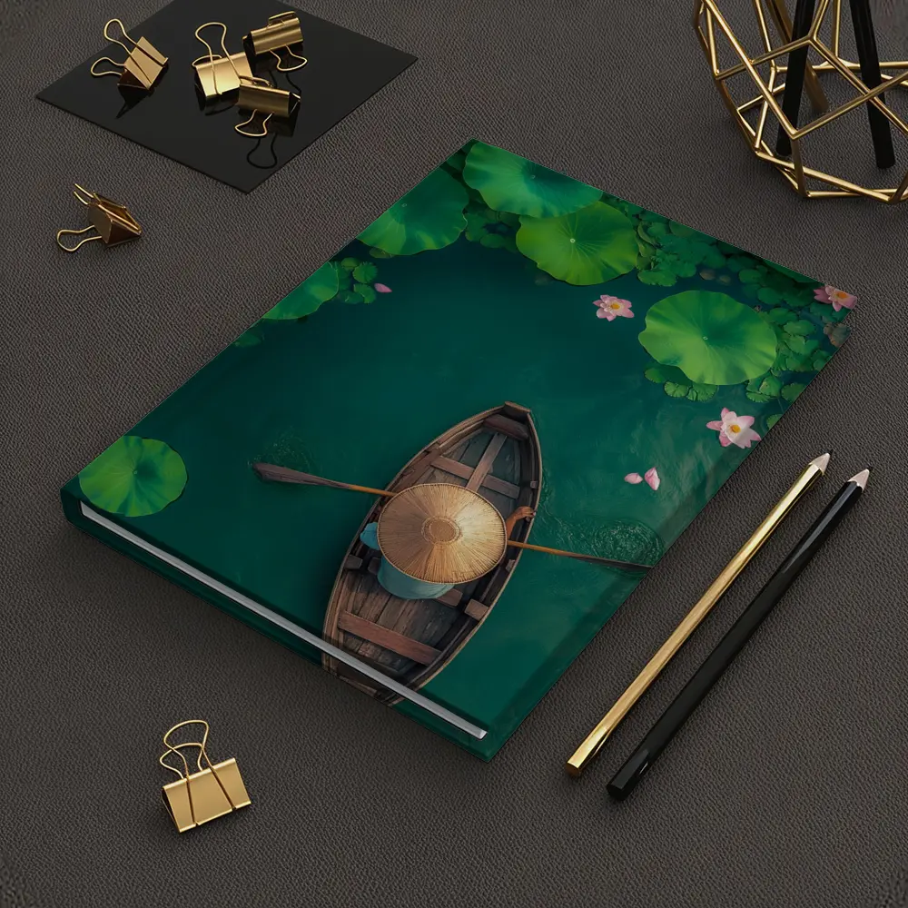 Wooden Boat Lotus Pond Green Water – Notebooks