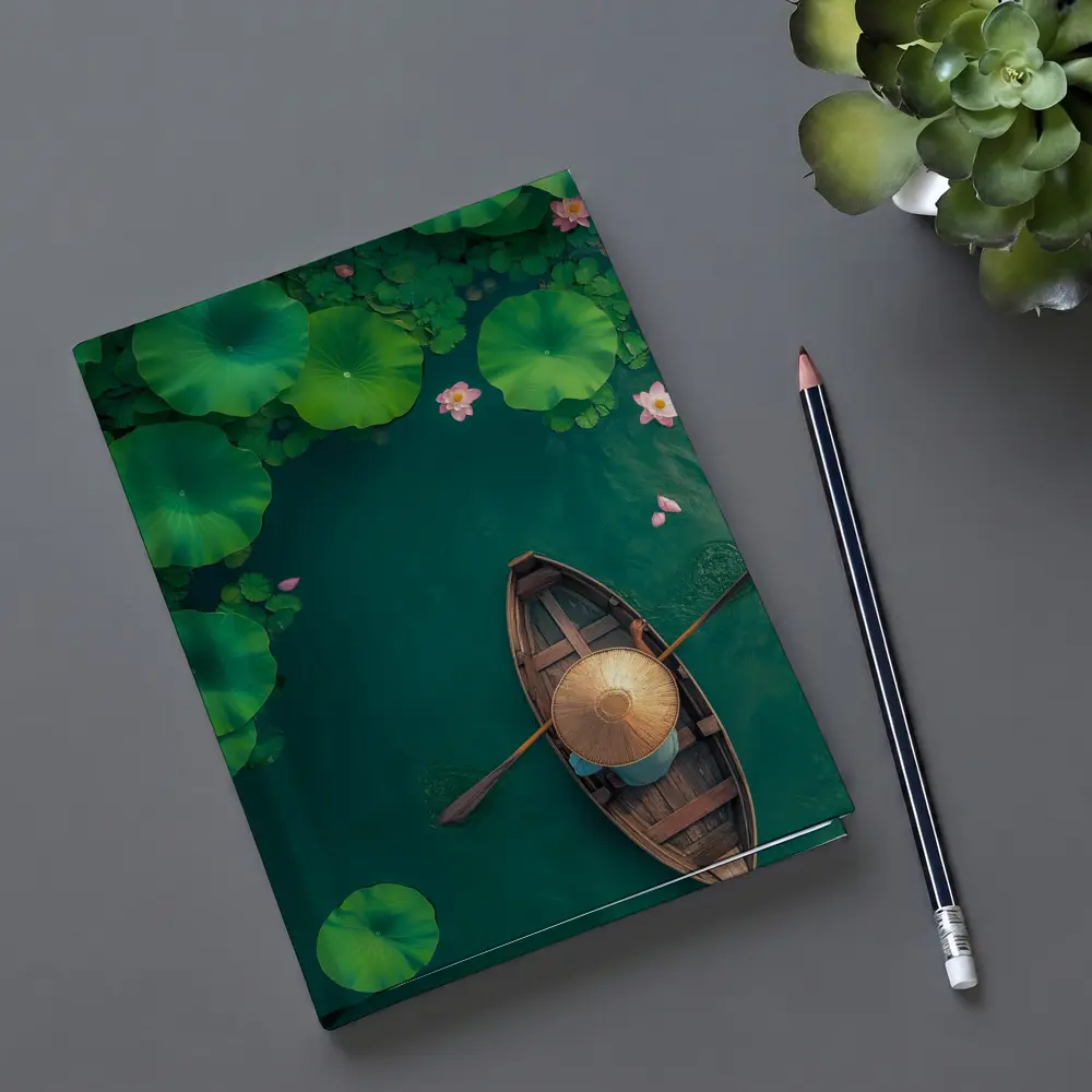 Wooden Boat Lotus Pond Green Water – Notebooks